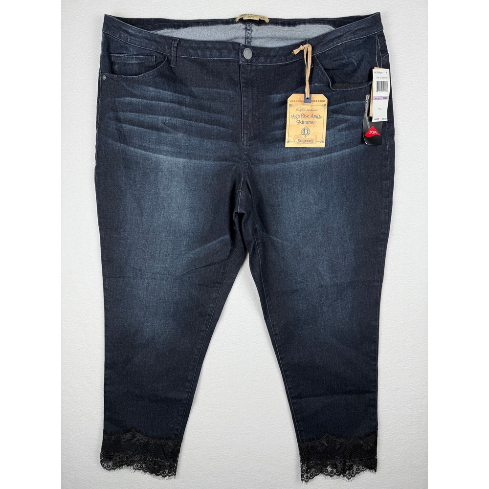 NEW Democracy‎ Jeans Womens 22W High Rise Ankle Skinner Dark Denim Black Lace